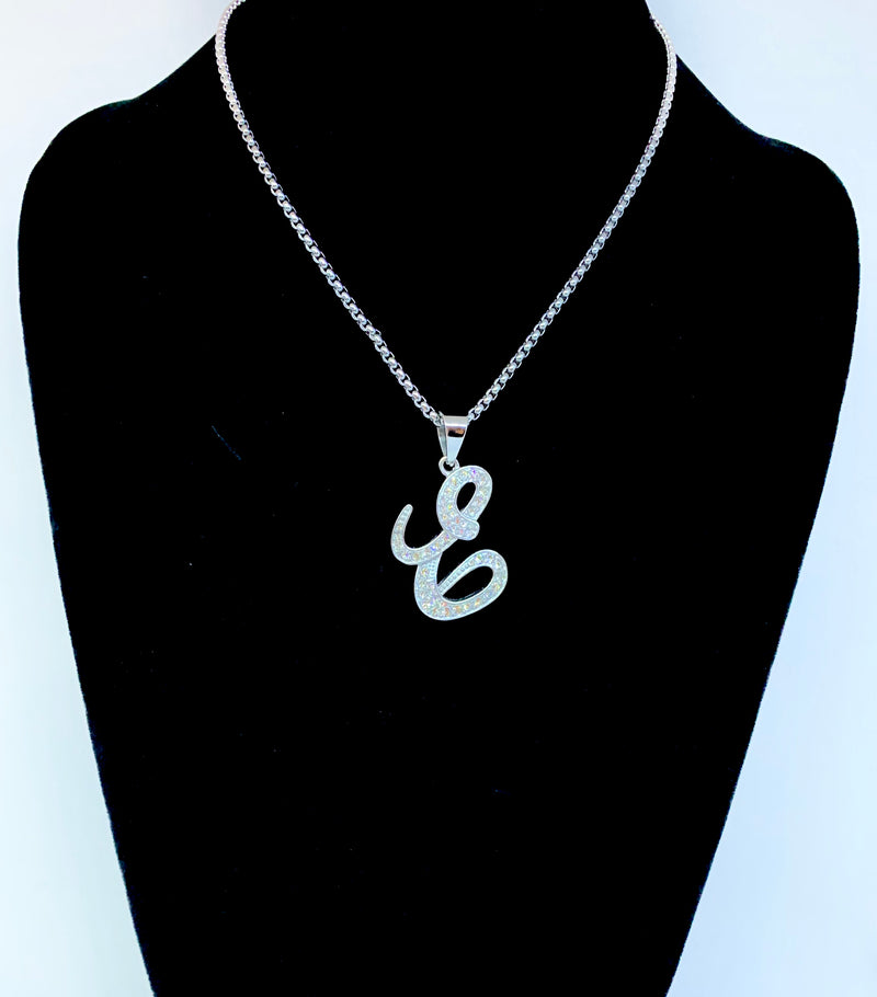 Stainless Steel Silver Initial Necklace - E