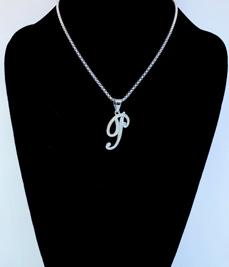 Stainless Steel Silver Initial Necklace - P