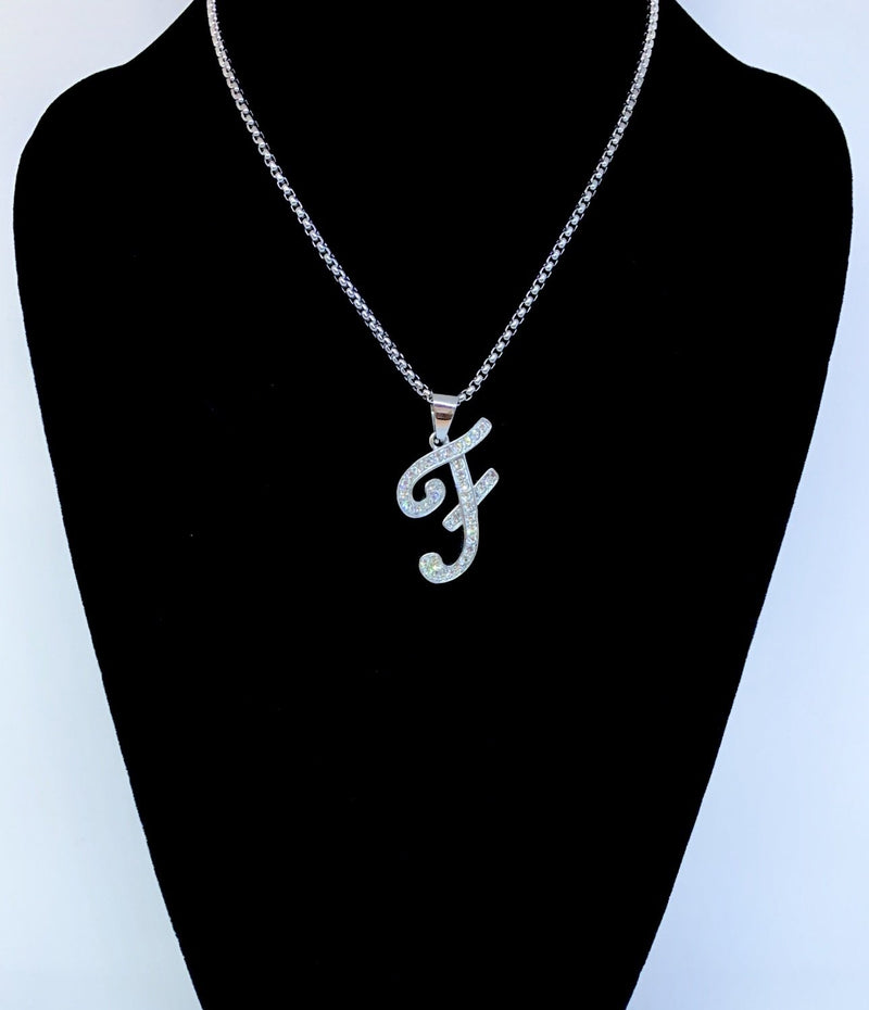 Stainless Steel Silver Initial Necklace - F