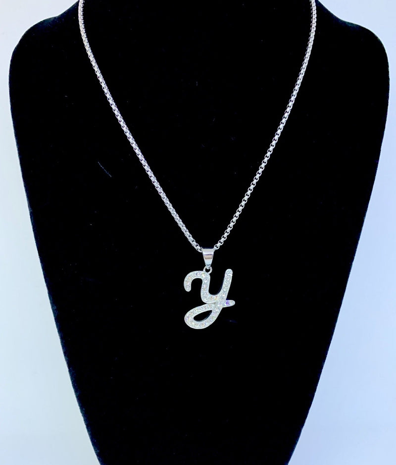 Stainless Steel Silver Initial Necklace - Y