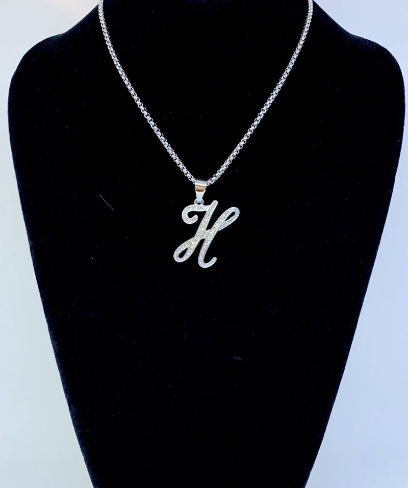 Stainless Steel Silver Initial Necklace - H