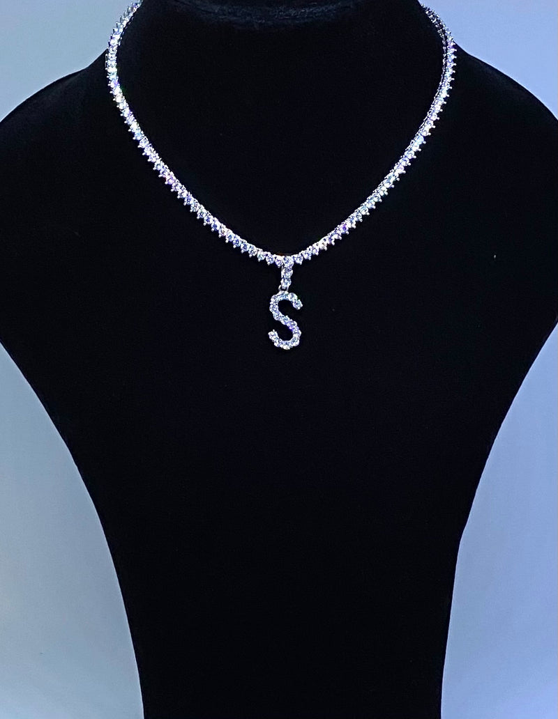 Silver Plated Tennis Necklace - Initial- S