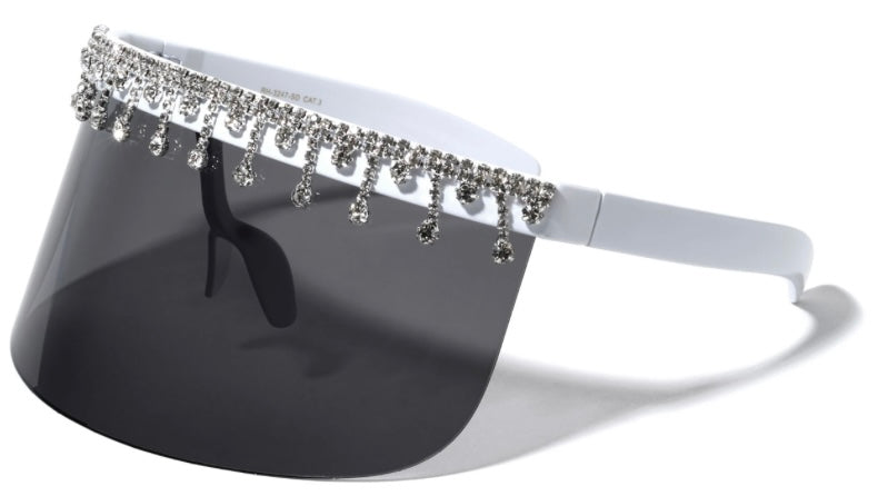 Rhinestone Embellished Visor Sunglasses