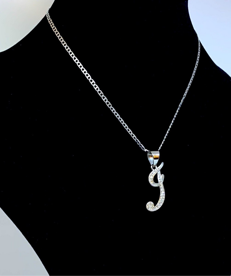 Stainless Steel Silver Initial Necklace - I