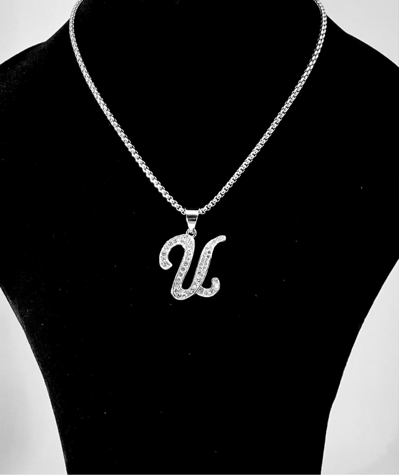 Stainless Steel Silver Initial Necklace - U