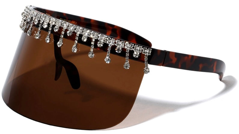 Rhinestone Embellished Visor Sunglasses